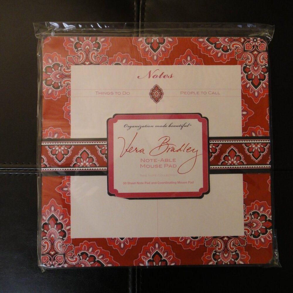 NEW Vera Bradley FRANKLY SCARLET  Note-Able Mouse Pad and  50 Sheet Note Pad Red